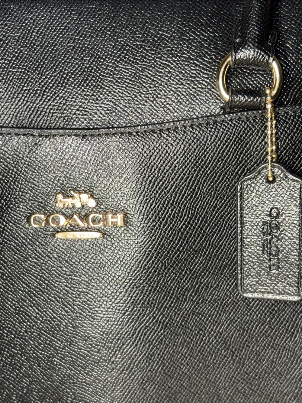 Coach F39022 Black Crossgrain Leather Laptop Bag Briefcase Crossbody Slim Tote